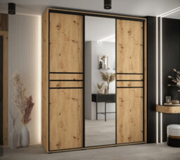 Arte Cannes Xi Mirrored Sliding Door Wardrobe W200Cm - Elegant Oak Artisan Storage For Ample Wardrobes - thumbnail 2