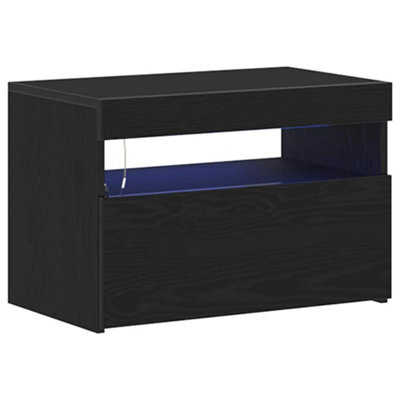 Berkfield Modern Bedside Cabinet With Led Lights Black Oak 60X35X40 Cm Engineered Wood