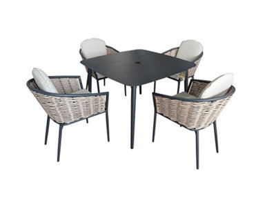 Sh&g Bolingbroke 4 Seat Garden Furniture Set - 4 Piece Square Table & Chairs - Aluminium & Grey Rattan With Beige Cushions - image 1