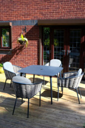 Sh&g Bolingbroke 4 Seat Garden Furniture Set - 4 Piece Square Table & Chairs - Aluminium & Grey Rattan With Beige Cushions - thumbnail 2