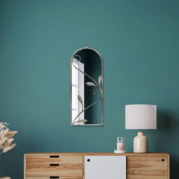 "Mirroroutlet Arcus - Concrete Colour Metal Framed Arched Wall Mirror 25""x 9"" (64 X 24Cm)"