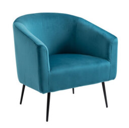 Nordlys Metal And Velvet Blue Lounge Chair Vintage Style Living Room - thumbnail 1