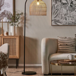 Beliani 165Cm Floor Lamp Natural Beige Rattan Shade With Brass-Toned Iron Arm - thumbnail 1