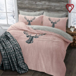 Velosso Charcoal Stag Head Teddy Duvet Cover And Pillowcase Set King - thumbnail 2
