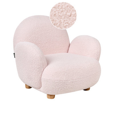 Beliani Kids Armchair Hem Boucle Pastel Pink - image 1