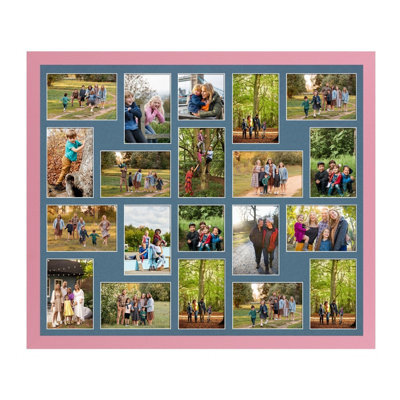 AK Frames 80X70Cm Pastel Pink Modern Multi Photo Frame With Pompadour Mount - Holds 20 Apertures (18X) 6X4, (2X) 4X4 Photos - image 1