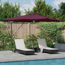 Berkfield Cantilever Roma Parasol With Leds Bordeaux Red 286X285X270 Cm Aluminium - thumbnail 1