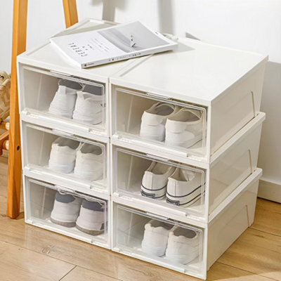 Thehotsale Stackable Plastic Shoe Box Shoe Storage 3Pcs In White - image 1