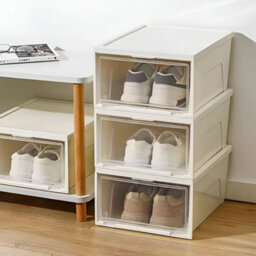 Thehotsale Stackable Plastic Shoe Box Shoe Storage 3Pcs In White - thumbnail 2