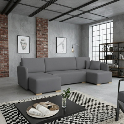 Como U Shape Couch Profiled Backrest For Comfort Large Sofa Bed With Under Seat Storage Freestanding Modern Fabric Grey - image 1