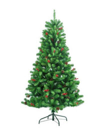 Shatchi 4Ft Artificial Christmas Tree Maryland Fir Green Tips Red Berries And Pine Cones Xmas Home Decorations Metal Stand - thumbnail 1
