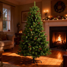 Shatchi 4Ft Artificial Christmas Tree Maryland Fir Green Tips Red Berries And Pine Cones Xmas Home Decorations Metal Stand - thumbnail 8