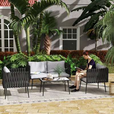 Outsunny 4 Piece Garden Furniture Set With Cushions For Patio, Light Grey - image 1
