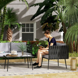 Outsunny 4 Piece Garden Furniture Set With Cushions For Patio, Light Grey - thumbnail 9