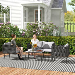 Outsunny 4 Piece Garden Furniture Set With Cushions For Patio, Light Grey - thumbnail 8