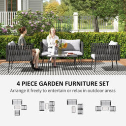Outsunny 4 Piece Garden Furniture Set With Cushions For Patio, Light Grey - thumbnail 4