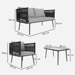 Outsunny 4 Piece Garden Furniture Set With Cushions For Patio, Light Grey - thumbnail 3