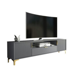 Tide Crest Tv Unit 200Cm Gold Dark Grey With Fluted Wave Doors - Creative Furniture - thumbnail 8