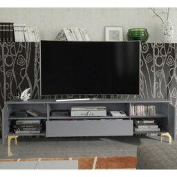 Tide Crest Tv Unit 200Cm Gold Dark Grey With Fluted Wave Doors - Creative Furniture - thumbnail 4