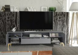 Tide Crest Tv Unit 200Cm Gold Dark Grey With Fluted Wave Doors - Creative Furniture - thumbnail 5