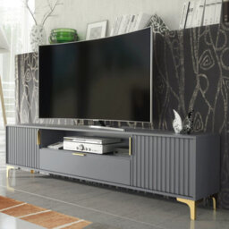 Tide Crest Tv Unit 200Cm Gold Dark Grey With Fluted Wave Doors - Creative Furniture - thumbnail 7