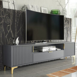 Tide Crest Tv Unit 200Cm Gold Dark Grey With Fluted Wave Doors - Creative Furniture