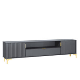 Tide Crest Tv Unit 200Cm Gold Dark Grey With Fluted Wave Doors - Creative Furniture - thumbnail 2