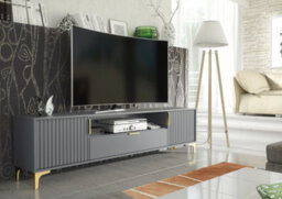 Tide Crest Tv Unit 200Cm Gold Dark Grey With Fluted Wave Doors - Creative Furniture - thumbnail 3