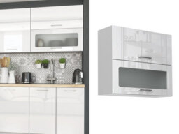 Impact Furniture Kitchen Display Cabinet Glass Wall Unit 800mm White Gloss Modern Storage Cupboard Lift Up Slab Door Ella