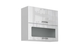 Impact Furniture Kitchen Display Cabinet Glass Wall Unit 800mm White Gloss Modern Storage Cupboard Lift Up Slab Door Ella - thumbnail 2