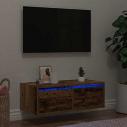 Berkfield Durable Tv Cabinet With Led Lights Old Wood 75X35.5X25 Cm - thumbnail 2