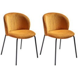 Beliani Set Of 2 Dining Chairs Miles Corduroy Orange - thumbnail 4