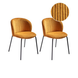 Beliani Set Of 2 Dining Chairs Miles Corduroy Orange