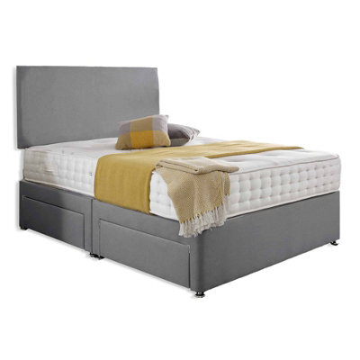 Dining Tables Classic Premium Crushed Velvet Fabric Divan Bed Set With 2 Drawers On Same Side - King - Shark Grey - image 1