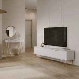 Arte Lante Dressing Table 100 Cm In White - Sleek Compact Vanity With Drawer And Metal Accents - thumbnail 3