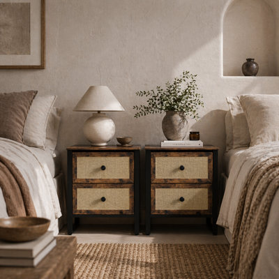 Wyld Haus Lamilu Vesa Set Of 2 Rustic Brown Industrial Bedside Tables 2 Drawers, L50 X D30 X H60Cm - image 1