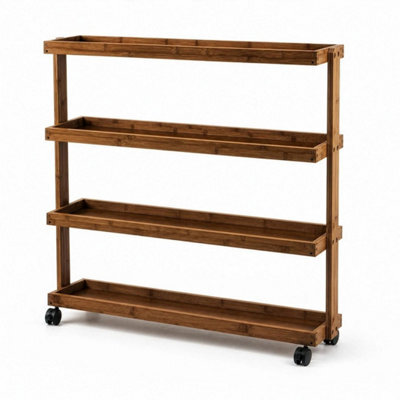 3 Dot Raw Wood 3 Tier Bamboo Rolling Cart With Wheels, Side Table For Kitchen Living Room Sofa - image 1