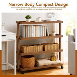 3 Dot Raw Wood 3 Tier Bamboo Rolling Cart With Wheels, Side Table For Kitchen Living Room Sofa - thumbnail 3