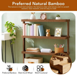 3 Dot Raw Wood 3 Tier Bamboo Rolling Cart With Wheels, Side Table For Kitchen Living Room Sofa - thumbnail 5