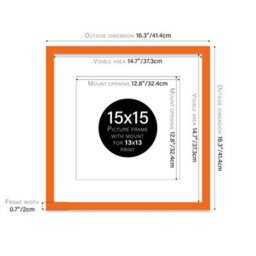 "15X15"" Orange Picture Frame - 15X15"" Square Frame With 13X13"" Mount For 15X15""/13X13"" Pictures Moderrn Style Thin Edge, 1 Pack" - thumbnail 2