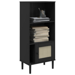 Berkfield Bookcase Senja Rattan Look Black 60X35X130 Cm Solid Wood Pine - thumbnail 3