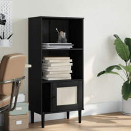 Berkfield Bookcase Senja Rattan Look Black 60X35X130 Cm Solid Wood Pine