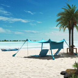 Outsunny 2 Pieces Outdoor Beach Mat Steel Reclining Chair Set Light Blue - thumbnail 9