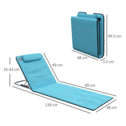 Outsunny 2 Pieces Outdoor Beach Mat Steel Reclining Chair Set Light Blue - thumbnail 3