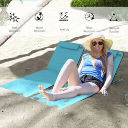 Outsunny 2 Pieces Outdoor Beach Mat Steel Reclining Chair Set Light Blue - thumbnail 4