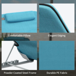 Outsunny 2 Pieces Outdoor Beach Mat Steel Reclining Chair Set Light Blue - thumbnail 7