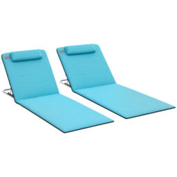 Outsunny 2 Pieces Outdoor Beach Mat Steel Reclining Chair Set Light Blue - thumbnail 2
