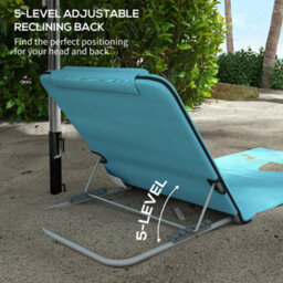 Outsunny 2 Pieces Outdoor Beach Mat Steel Reclining Chair Set Light Blue - thumbnail 6