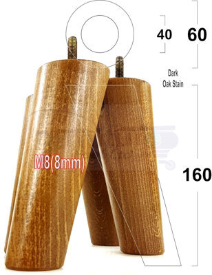 L&F Wood Furniture Feet 160mm High Dark Oak Stain Replacement Furniture Legs Set Of 4 Sofas Chairs Stools M8 - image 1