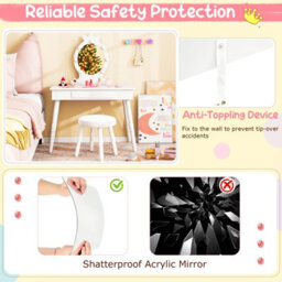 Costway Princess Dressing Table & Chair Set Kids Vanity Set W/ Lighted Mirror-White - thumbnail 5
